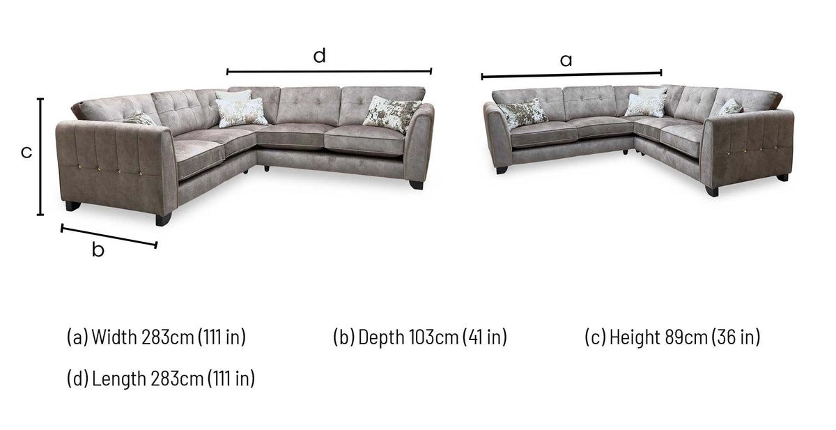 'Mariah' Dapple Chocolate-Tri Brass Velvet Fabric Large Classic Back Corner Sofa