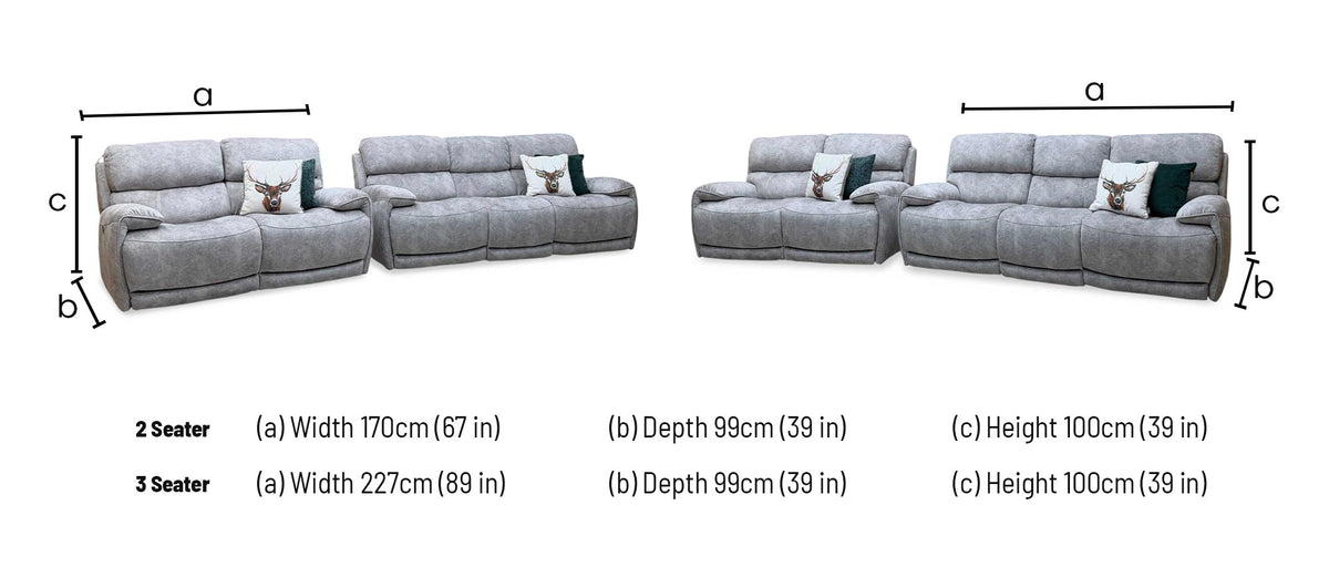 'Link' Bfa-Bnn-R28 Grey Velvet Fabric 3 + 2 Seater Power Recliner Sofa Set with Power Headrests
