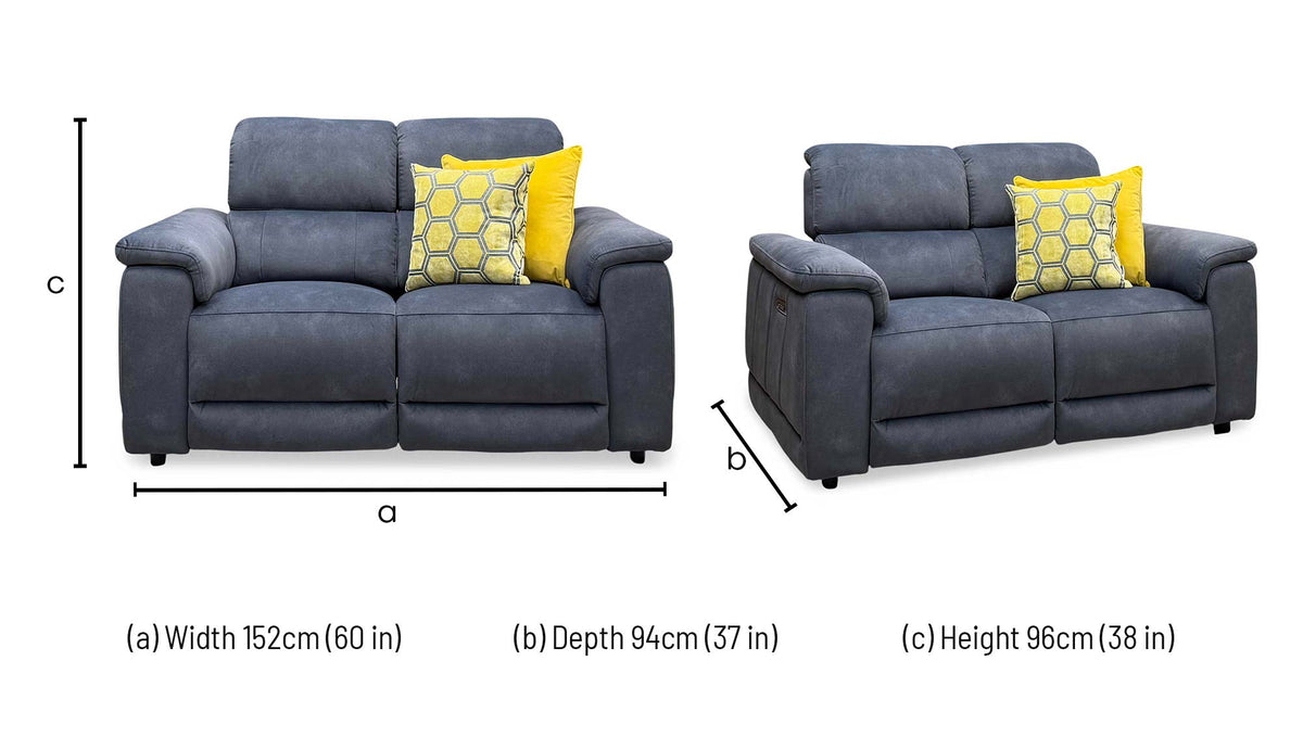 ‘Genius’ Dexter Shadow Grey Velvet Fabric 2 Seater Power Recliner Sofa with Power Headrests