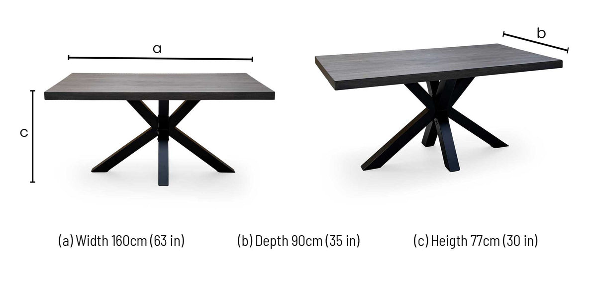 Bodahl 'Njord' 2 Smoked Solid Oak Straight Top 160cm Dining Table with Metal Star Base