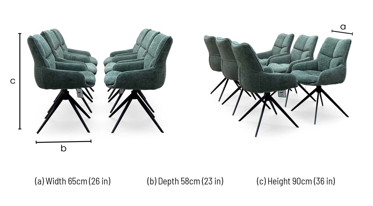 'Kiara' Forest Green Fabric Set of 6 Swivel Dining Chairs