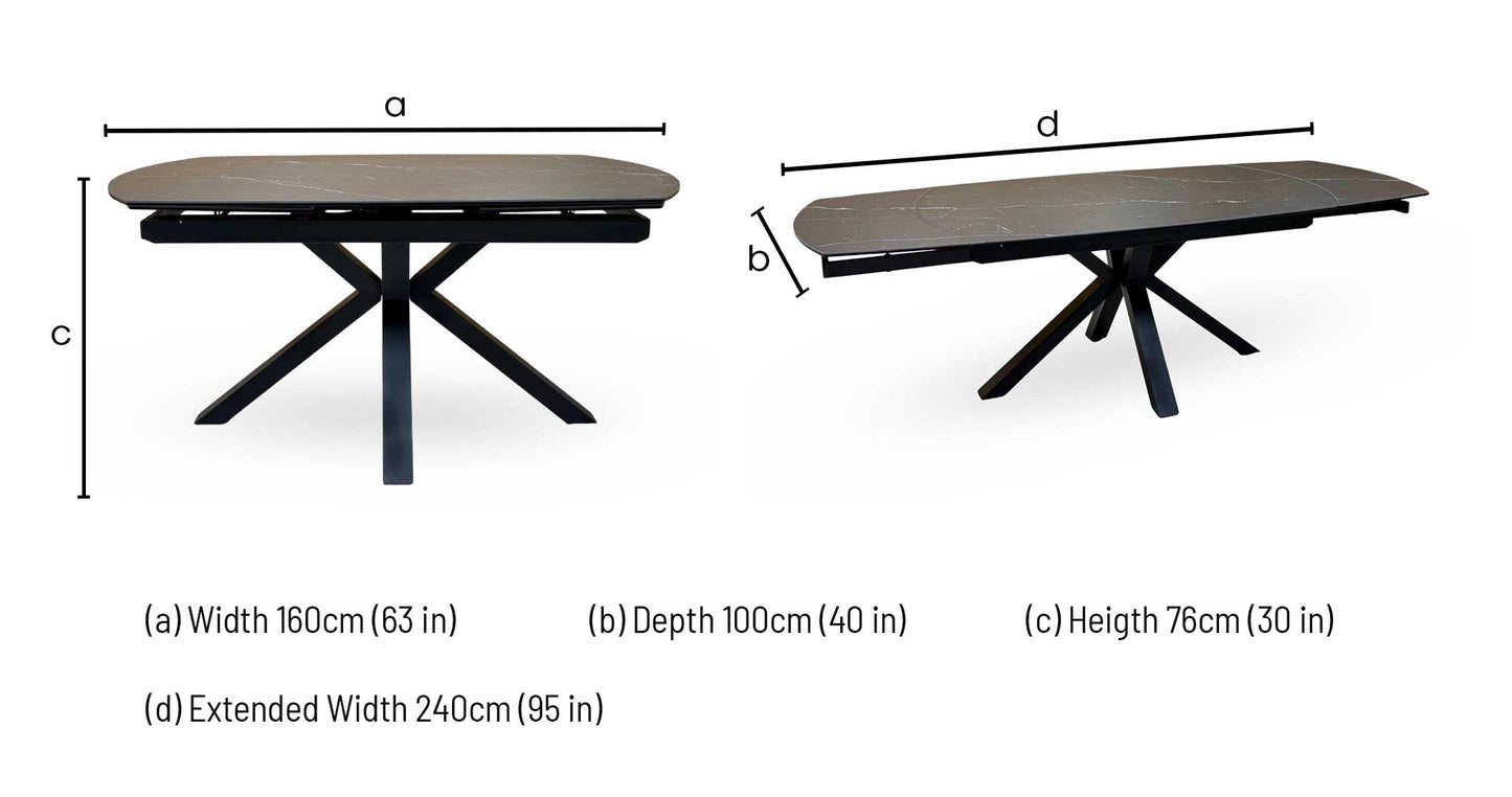 ‘Raul’ Nero Marquina Black Marble Effect Ceramic Top Swivel Extending Dining Table