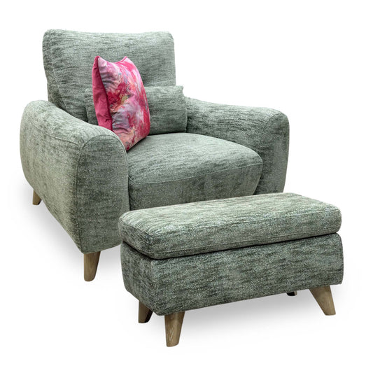 'Malmo' Fab-Mga-R11 Olive Green Fabric Chair + Storage Footstool Set
