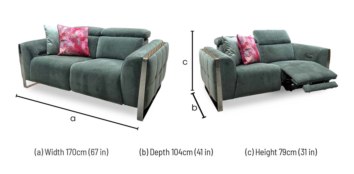 'Gisella' Pine Green Fabric 2 Seater Power Recliner Sofa with Power Headrests