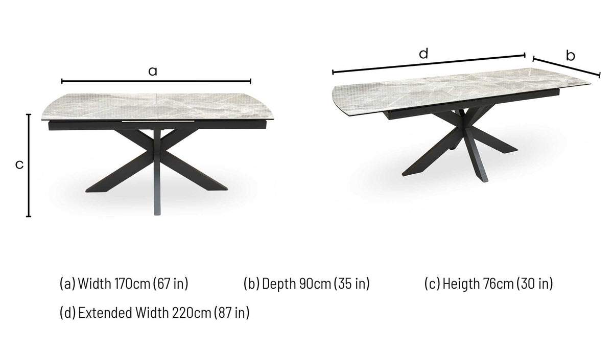 'Valerius' Marble Effect Sintered Stone Top Extending Dining Table