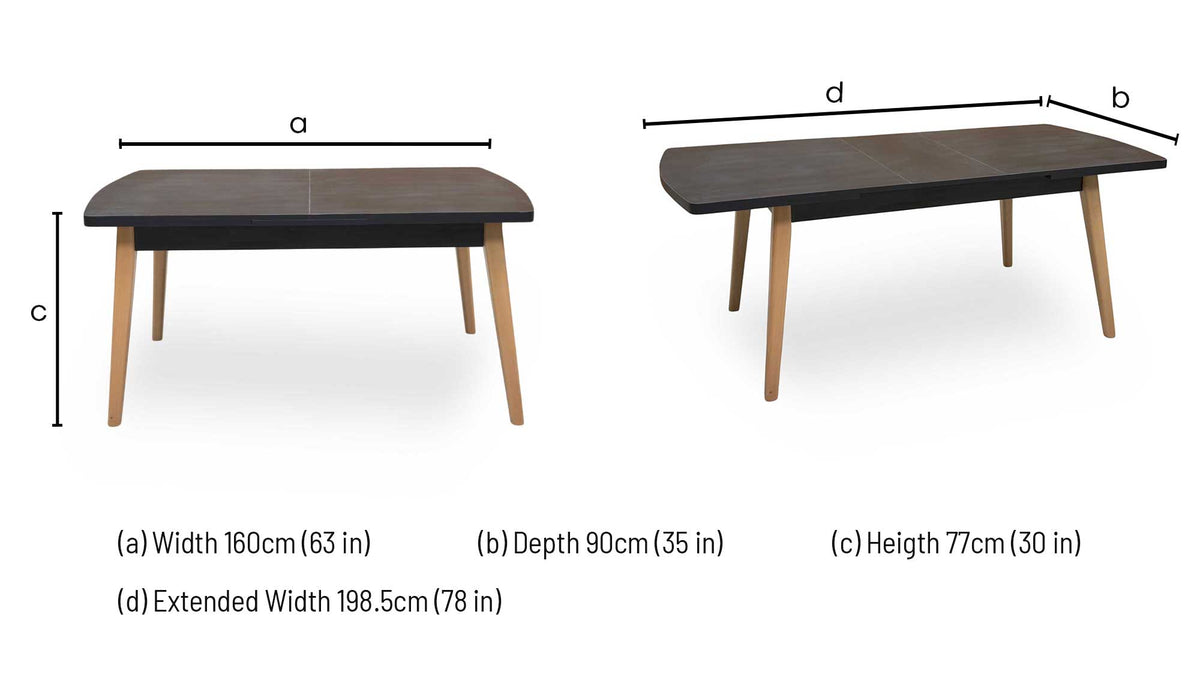 'Magda’ Black Solid Oak Large Extending Dining Table with Light Oak Legs