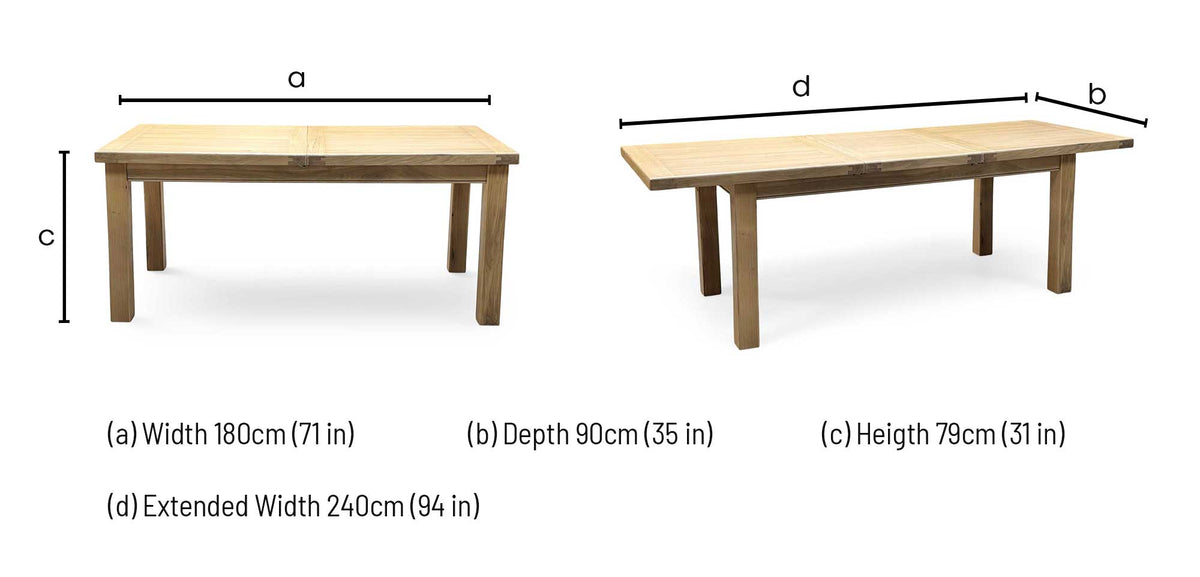 'Delaney' Light Oak Solid Oak Large Extending Dining Table