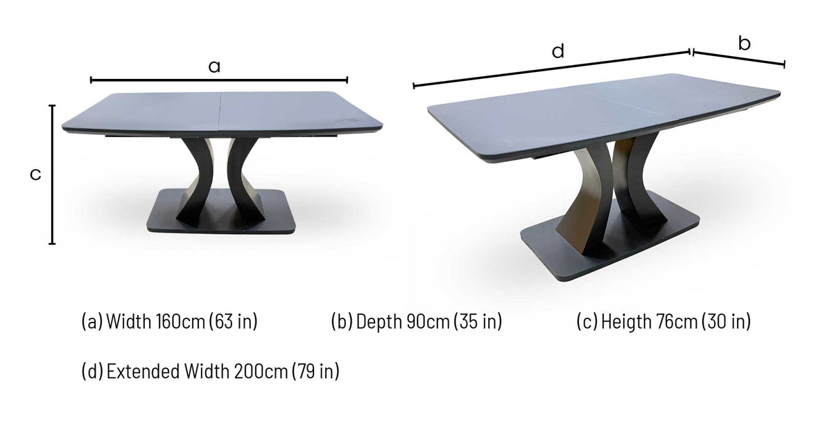 'Daiva' Graphite Grey High Gloss Extending Dining Table