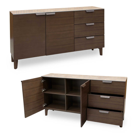 Axton Ceramic Top Latte Brown Wooden 2 Door 3 Draw Sideboard