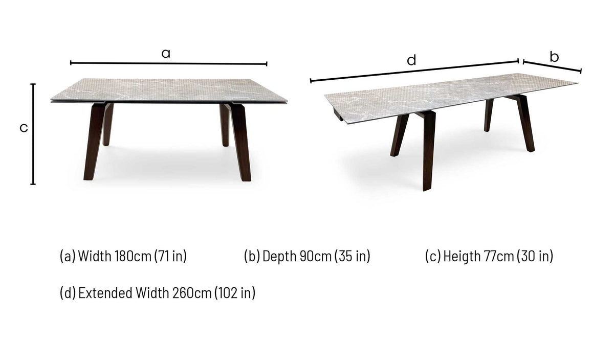 'Axton' Grey Marble Effect Sintered Stone Top Draw Leaf Extending Dining Table