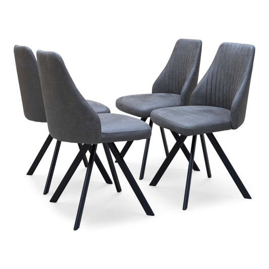 Vida Dark Grey Fabric Set of 4 Swivel Dining Chairs