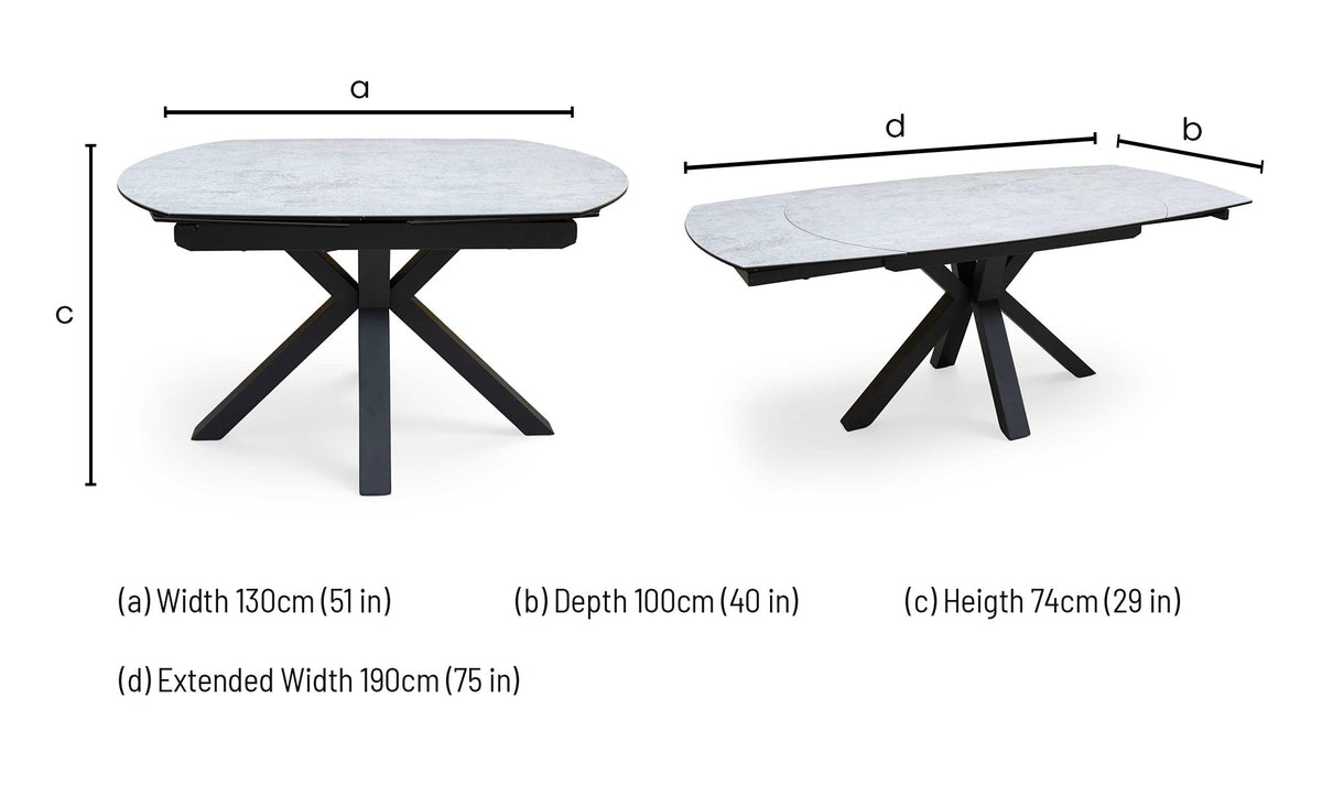 'Raul' Silver Ceramic Top 130cm Swivel Extending Dining Table