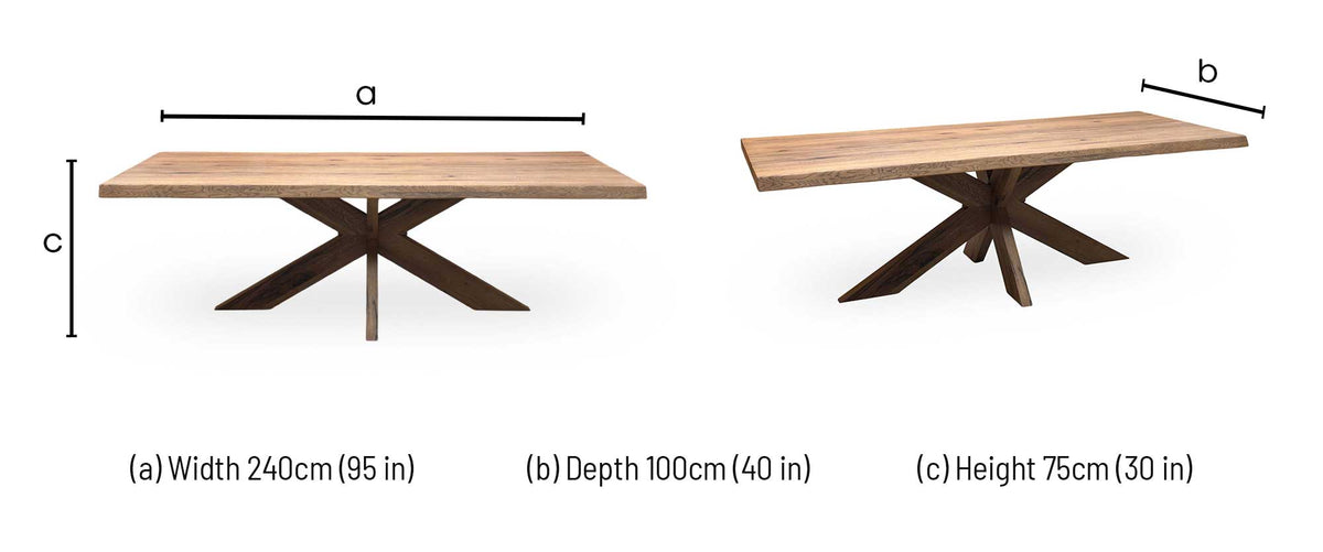 Bodahl ‘Njord’ 6 Old Bassano Solid Oak Raw Edge 240cm Dining Table with Wooden Star Base