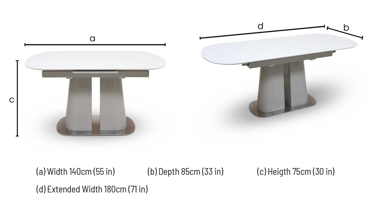 'Cashmere' 140cm Tempered Glass Pop-Up Extending Dining Table