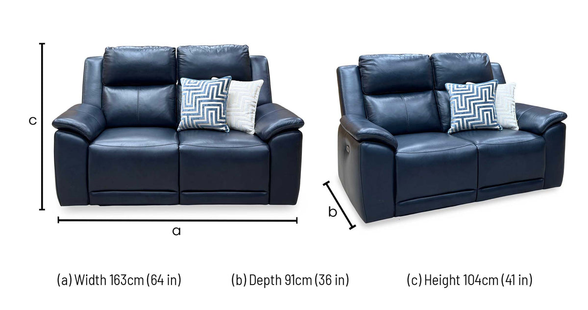 'Utah' Natural Milled Navy Blue La-4828 Leather 2 Seater Power Recliner Sofa