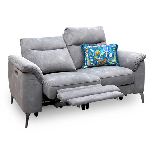 Morgan Dexter Mocha Grey 43504 Velvet Fabric 2 Seater Power Recliner Sofa