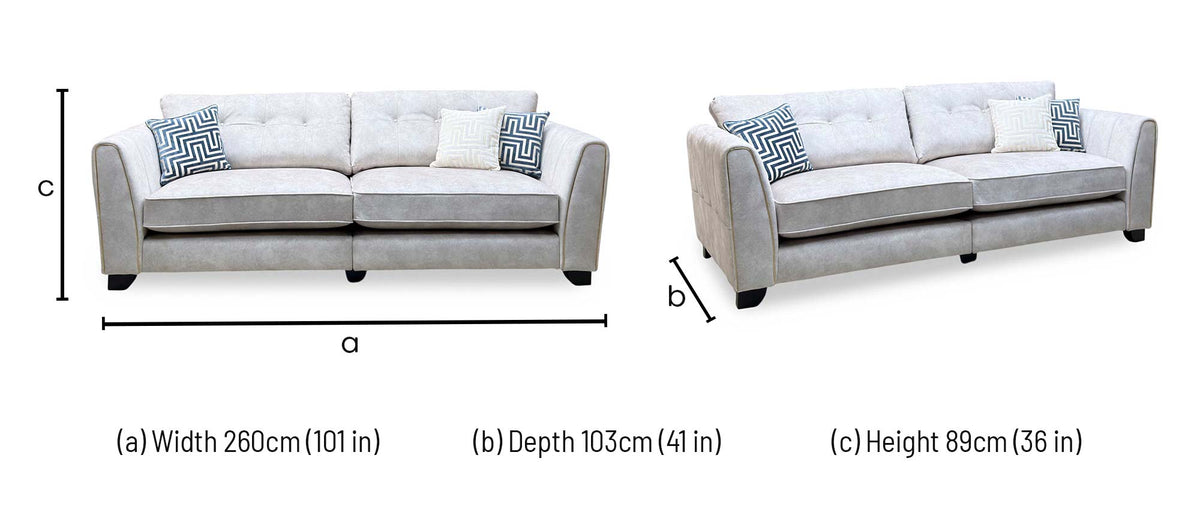 'Mariah' Dapple Ivory-Tri Brass Insert Velvet Fabric 4 Seater Classic Back Split Frame Sofa