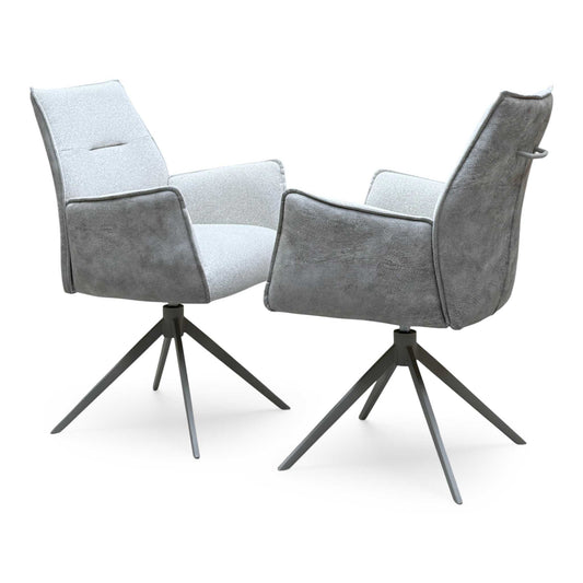Mirage Neutral Fabric Swivel Dining Arm Chairs - Set of 2