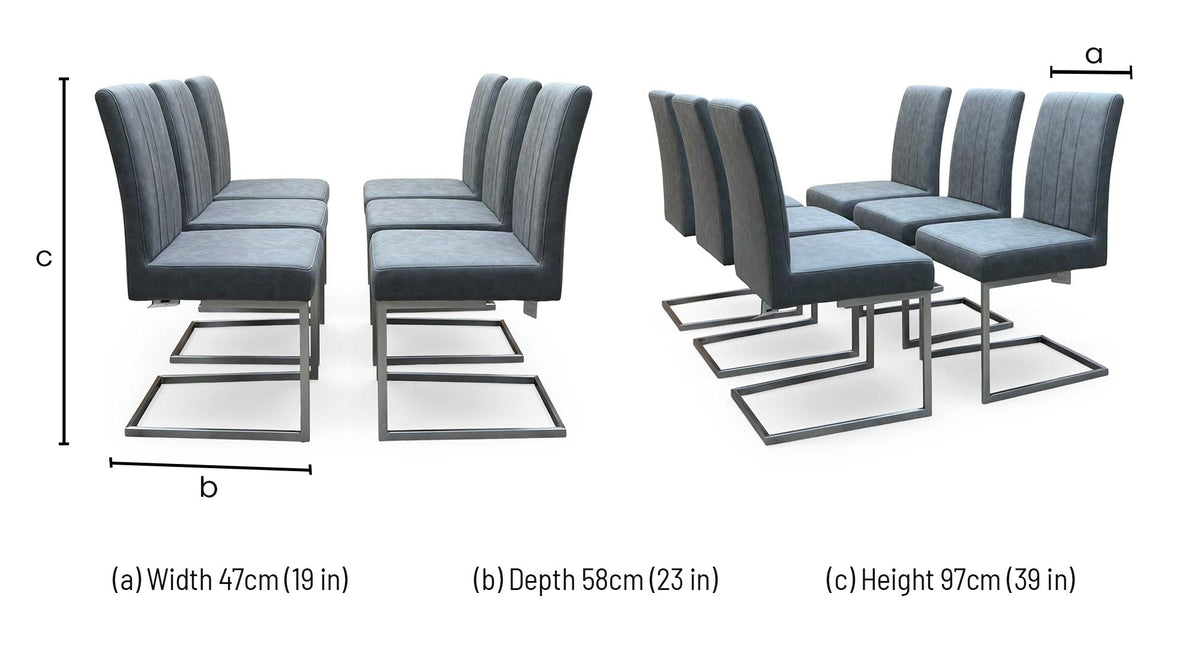 ‘Grigio’ Grey Fabric Set of 6 Cantilever Dining Chairs