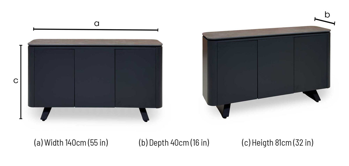 'Warrior' Grey Sintered Stone Top 3 Door Sideboard