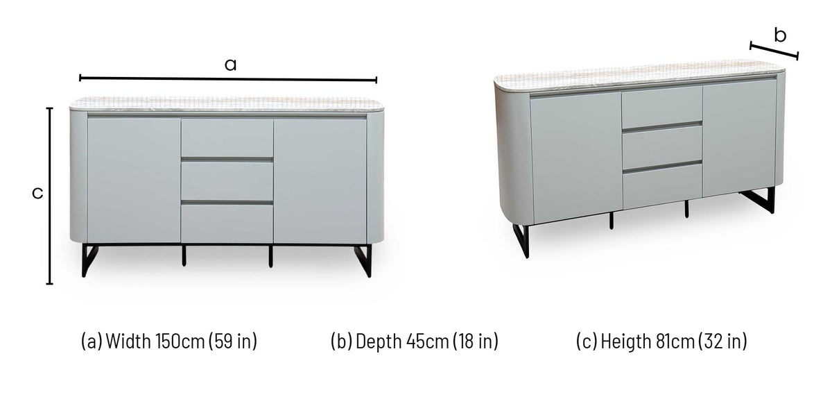 'Camino' White Refined Marble and Ceramic Top 2 Door 2 Drawer Sideboard