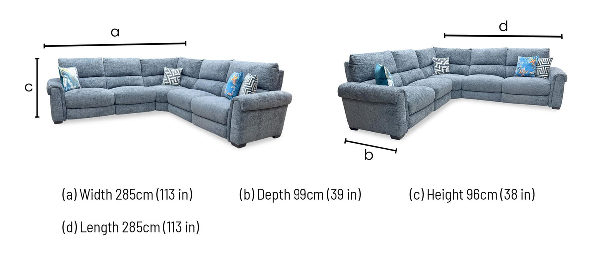 'Nixon' Fab-Coe-R303 Silverish Blue Woven Fabric Large Power Recliner Corner Sofa