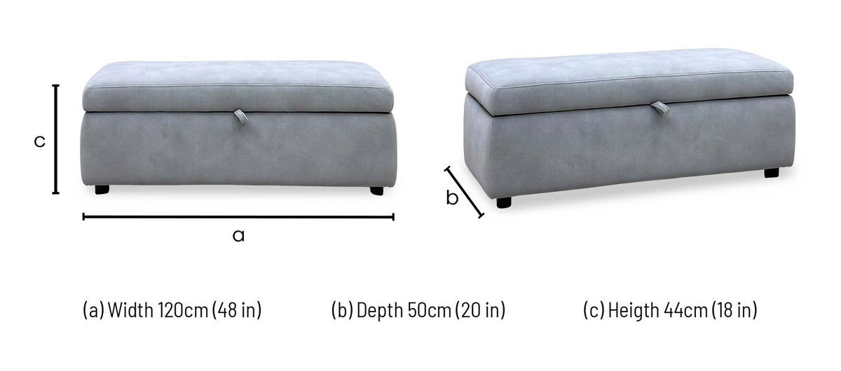 'Stark' Dexter Smoke Grey Velvet Fabric 120cm Blanket Storage Box Footstool
