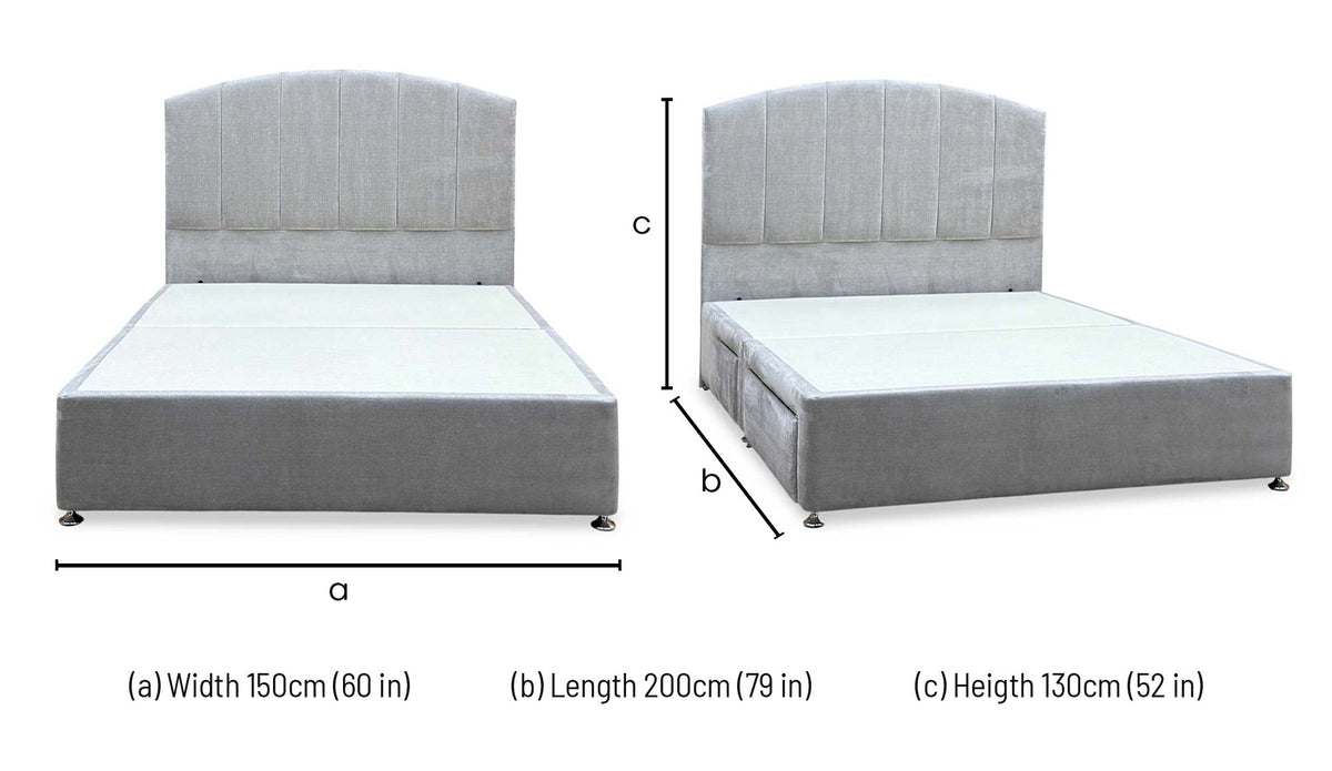 ‘Bow’ Aston Silver Linen Fabric Floor Standing Headboard + 4 Drawer Continental Base - King