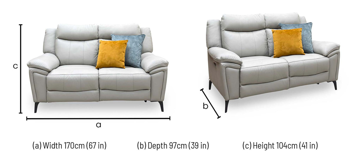 'Panache' Lead Grey Cat-60_23 Leather 2 Seater Power Recliner Sofa with Power Headrest and Heated Seats