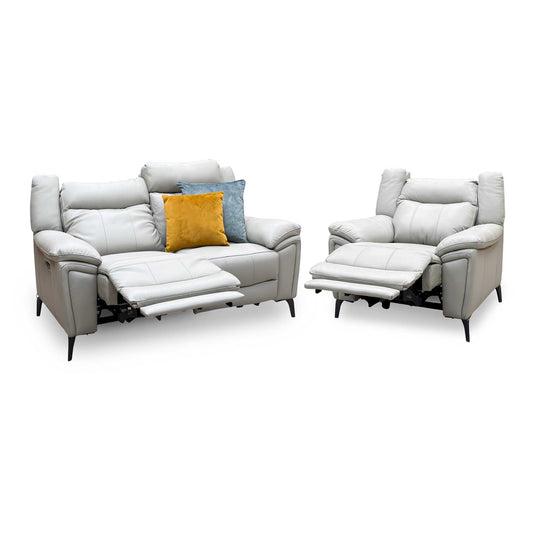 'Panache' Lead Grey Cat-60_23 Leather 2 Seater Power Recliner with Power Headrest and Heated Seats + Power Chair Sofa Set
