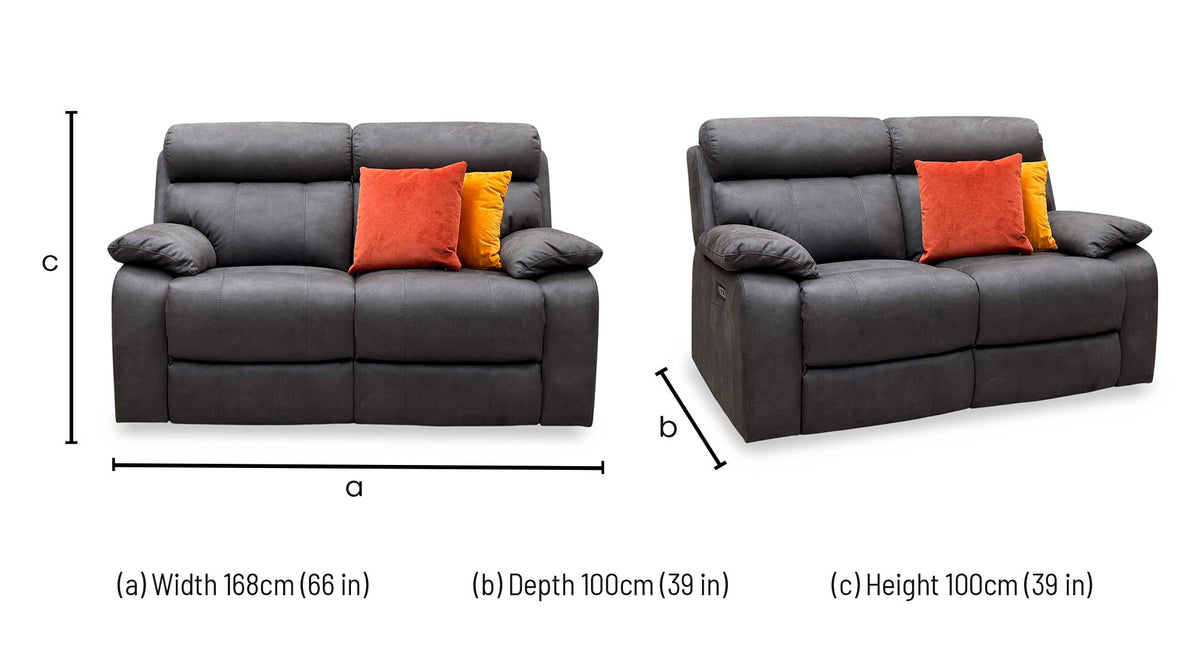 'Moreno' Bfa-Bnn-R28 Grey Heavy Duty Fabric 2 Seater Power Recliner Sofa with Power Headrests