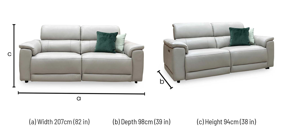 'Genius' Montana New Grey Leather 3 Seater Power Recliner Sofa with Power Headrests
