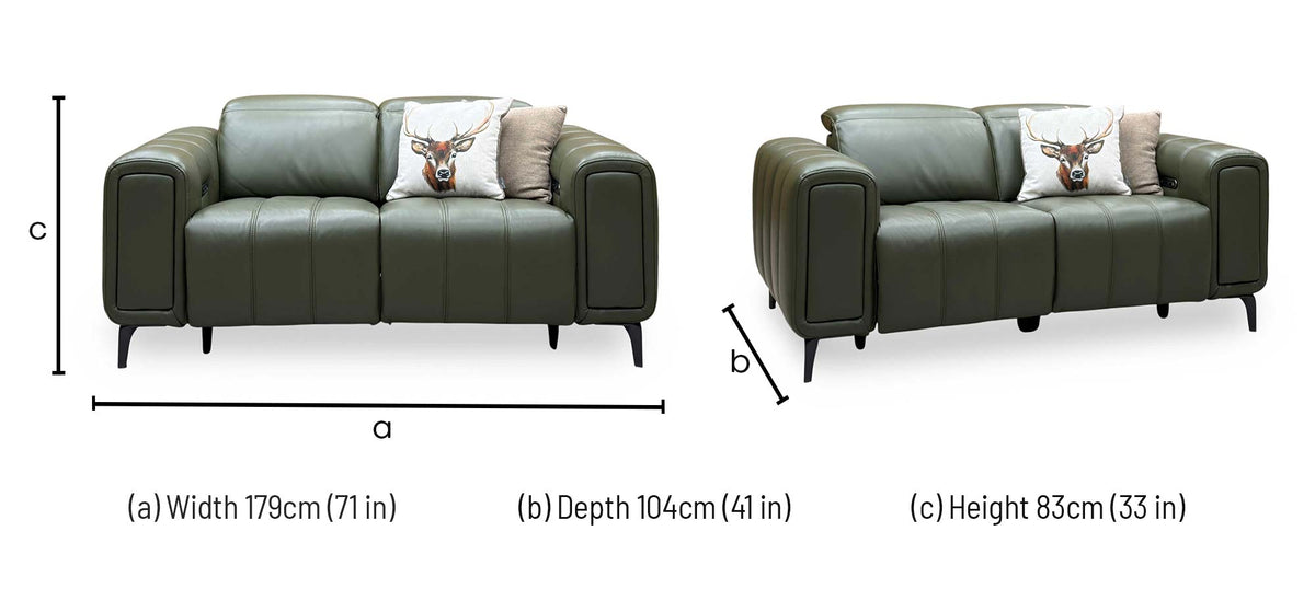 'Elphaba' Oslo Pine Green Leather 2 Seater Power Recliner Sofa with Storage Arms