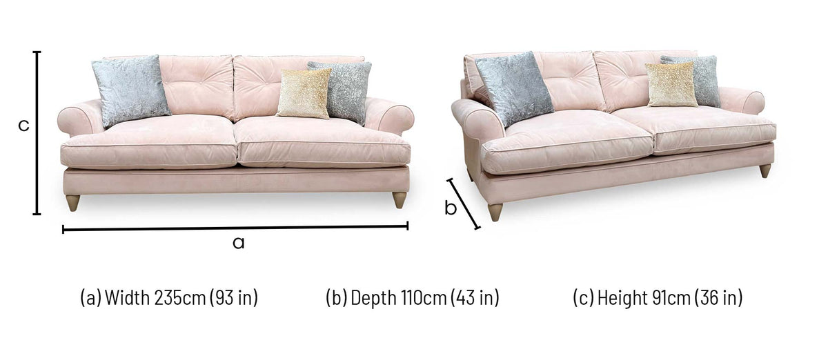 The Lounge Co. Bronwyn Cotton Candy Pink Velvet 4 Seater Classic Back Sofa – view 7