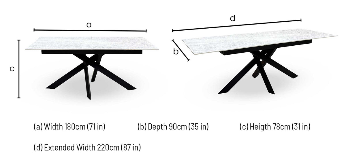 'Warrior' White Sintered Stone Ceramic Top 180cm Extending Dining Table