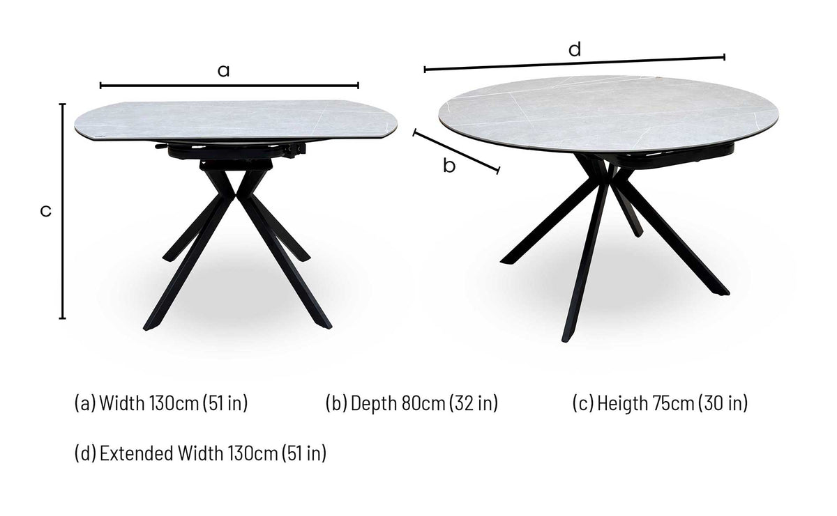 'Quattro' Ash Grey Marble Effect Ceramic Top Extending Swivel Dining Table