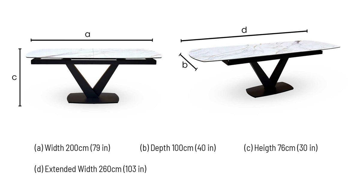 ‘Jose’ White Fiorentino Marble Effect Ceramic Top 200cm Pop Up Extending Dining Table