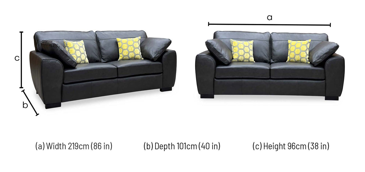 'Sona' Black Italian Leather 3 Seater Sofa