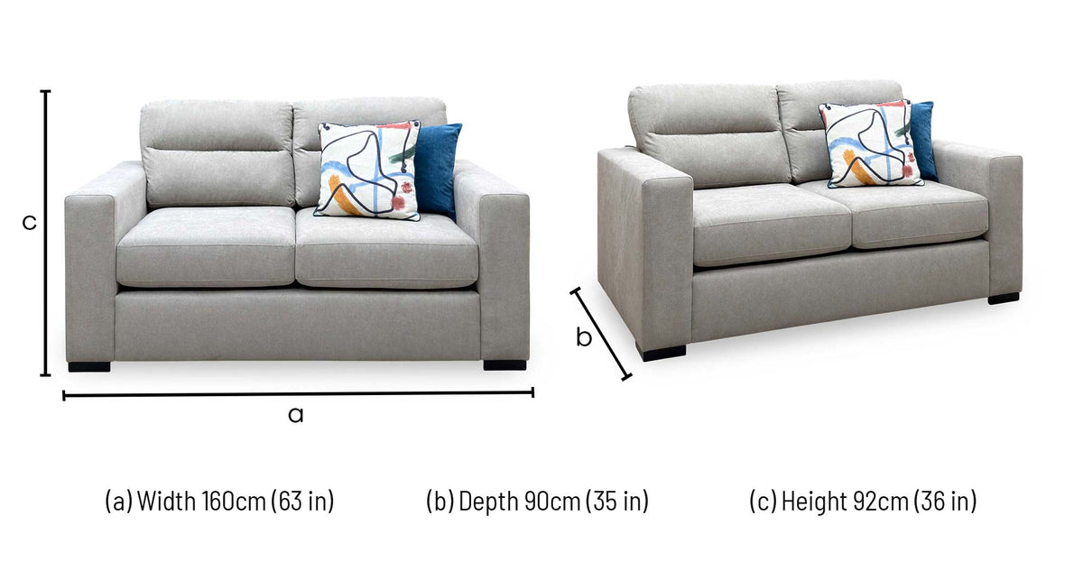 'Seville' Light Grey Fabric 2 Seater Sofa