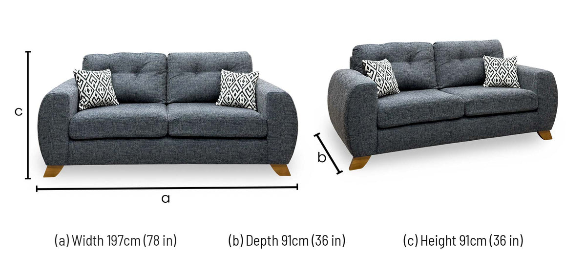 ‘Prent’ Charcoal Grey Fabric 3 Seater Sofa