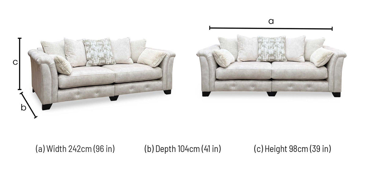 'Aura’ Kenzo Cream Dw Ft Velvet Fabric 4 Seater Scatter Back Split Frame Sofa