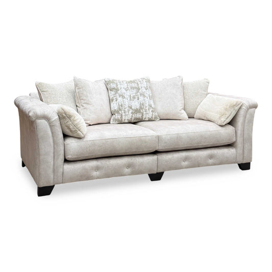 Aura Kenzo Cream Dw Ft Velvet Fabric 4 Seater Scatter Back Split Frame Sofa