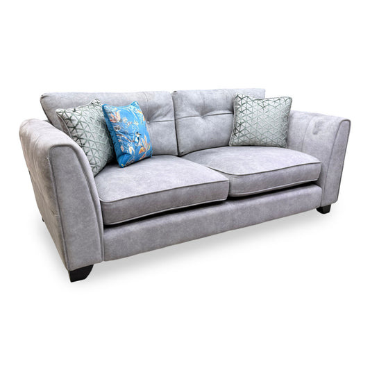 ‘Mariah’ Dapple Silver-Tri No Insert Velvet Fabric 3 Seater Classic Back Sofa