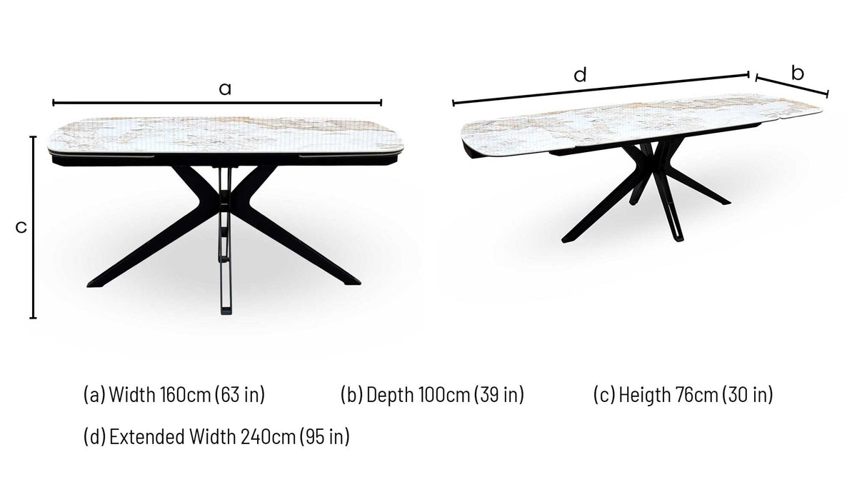 'Jose' Calcutta Marble 160cm Draw Leaf Extending Dining Table