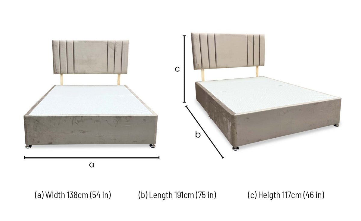 ‘Norman’ Beige Velvet Strutted Headboard with 2 Drawer Divan Base - Double