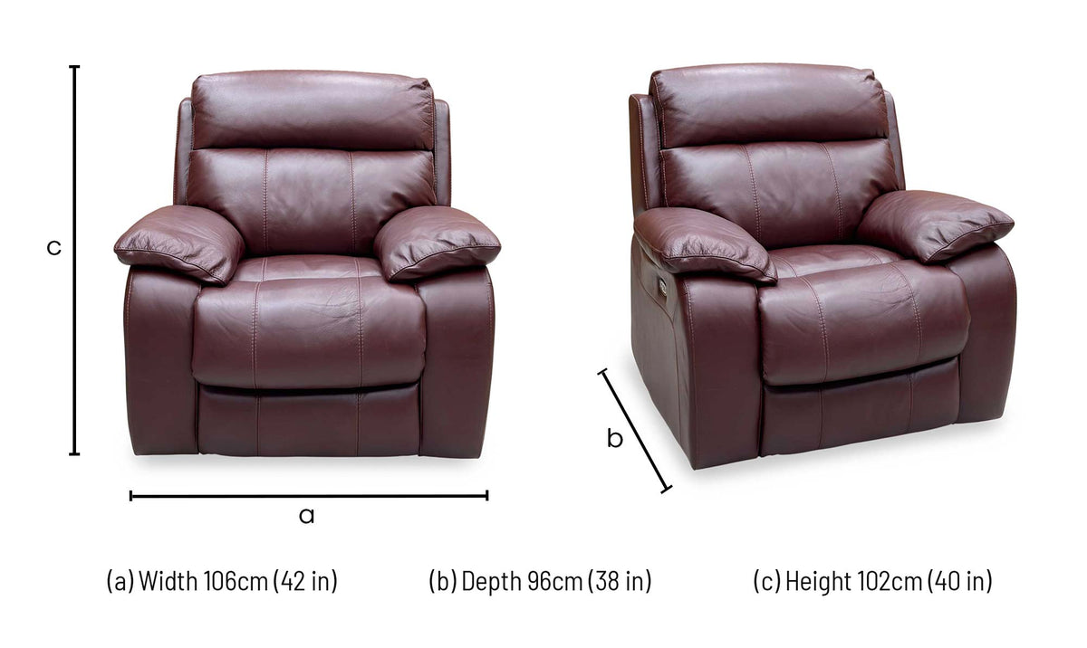World of Leather ‘Moreno’ An-751b Burgundy Leather Power Recliner Chair