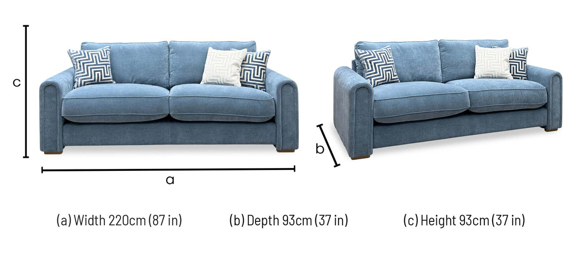 'Archy' Ansel Aqua Blue Lt Ft Fabric 220cm Midi Arm Sofa