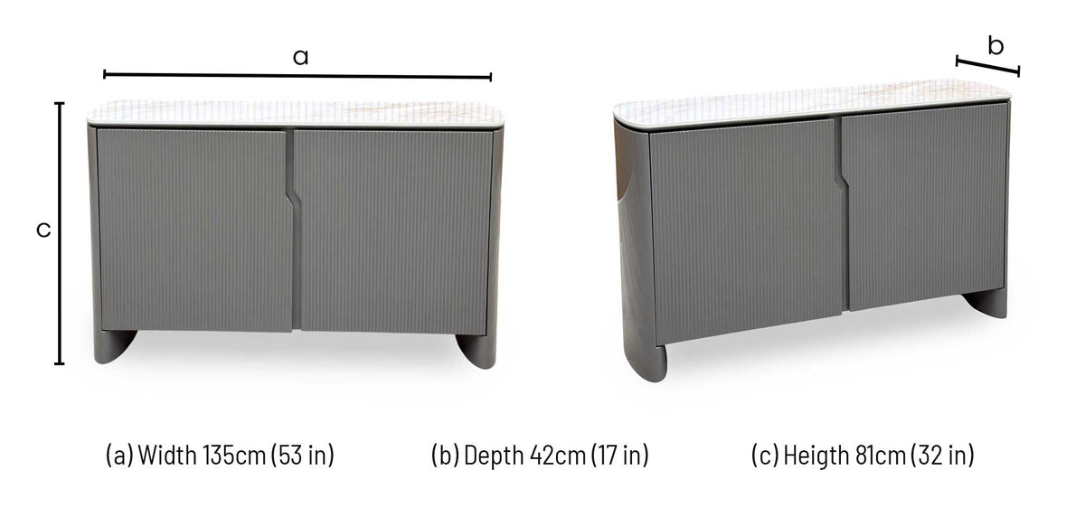 ‘Ivy’ High Gloss Grey Finish White Ceramic Top Small 2 Door Sideboard