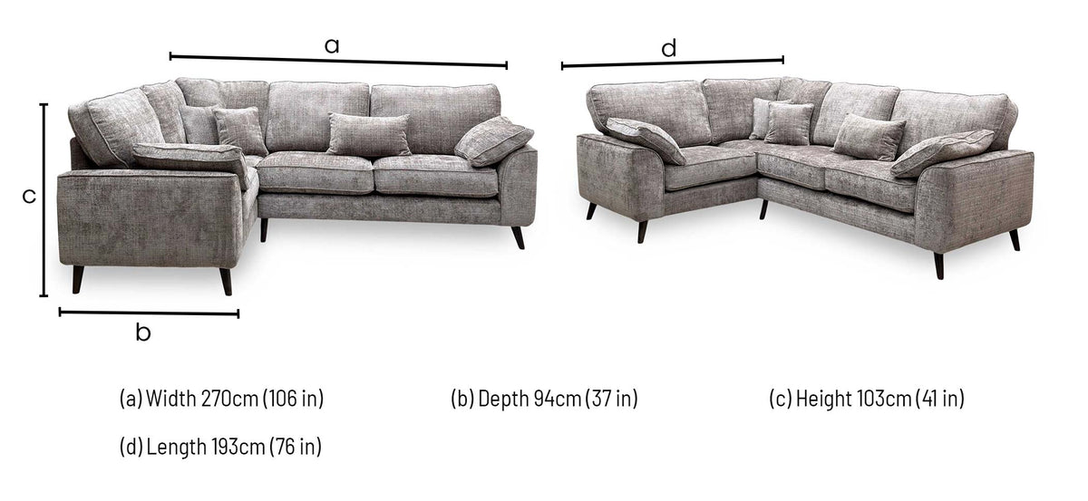 'Theodore' Mink Woven Fabric Left Hand Facing Corner Sofa