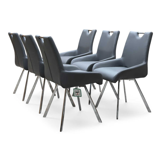 'Nadal' Grey Faux Leather Set of 6 Swivel Dining Chairs